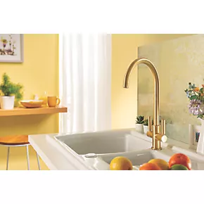 Abode Globe Swan Dual-Lever Mono Mixer Kitchen Tap Brushed Brass 2 Abode Globe Swan Dual-Lever Mono Mixer Kitchen Tap Brushed Brass - Image 2