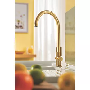 Abode Globe Swan Dual-Lever Mono Mixer Kitchen Tap Brushed Brass 3 Abode Globe Swan Dual-Lever Mono Mixer Kitchen Tap Brushed Brass - Image 3