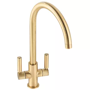 Abode Globe Swan Dual-Lever Mono Mixer Kitchen Tap Brushed Brass 1 Abode Globe Swan Dual-Lever Mono Mixer Kitchen Tap Brushed Brass