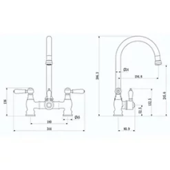 ETAL Traditional Bridge 3-in-1 Hot Water Kitchen Tap Gold -Kitchen Taps Sales Store 189RG A3