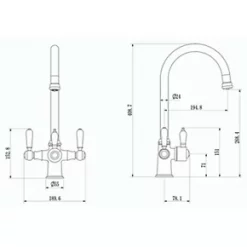 ETAL Traditional Cruciform 3-in-1 Hot Water Kitchen Tap Gun Metal -Kitchen Taps Sales Store 342RG A3