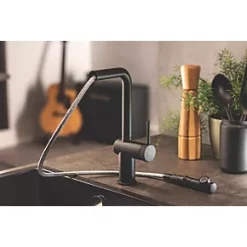 Abode Fraction Pull-Out Spray Mono Mixer Kitchen Tap Matt Black -Kitchen Taps Sales Store 680RK A2