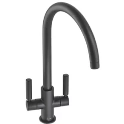 Abode Globe Swan Dual-Lever Mono Mixer Kitchen Tap Matt Black