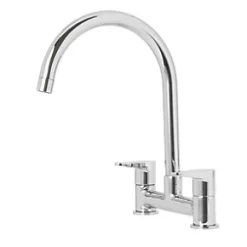 58A Deck-Mounted Dual-Lever Bridge Mixer Kitchen Tap Chrome -Kitchen Taps Sales Store 7390T A2