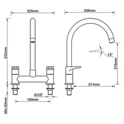 58A Deck-Mounted Dual-Lever Bridge Mixer Kitchen Tap Chrome -Kitchen Taps Sales Store 7390T A5