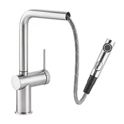 Abode Fraction Pull-Out Spray Mono Mixer Kitchen Tap Brushed Nickel