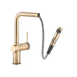 Abode Fraction Pull-Out Spray Mono Mixer Kitchen Tap Antique Brass